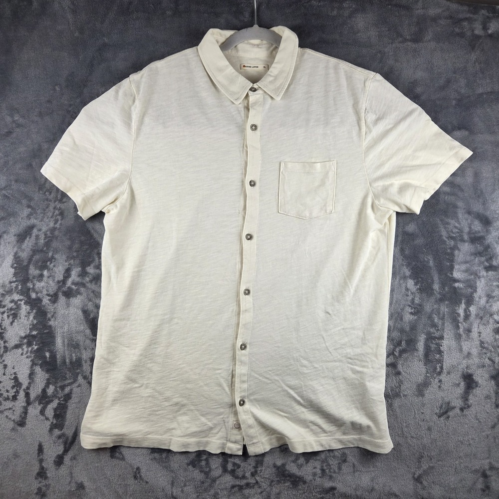Marine Layer Vintage Heavy Slub Blue Shirt Men XL Short Sleeve Button Down